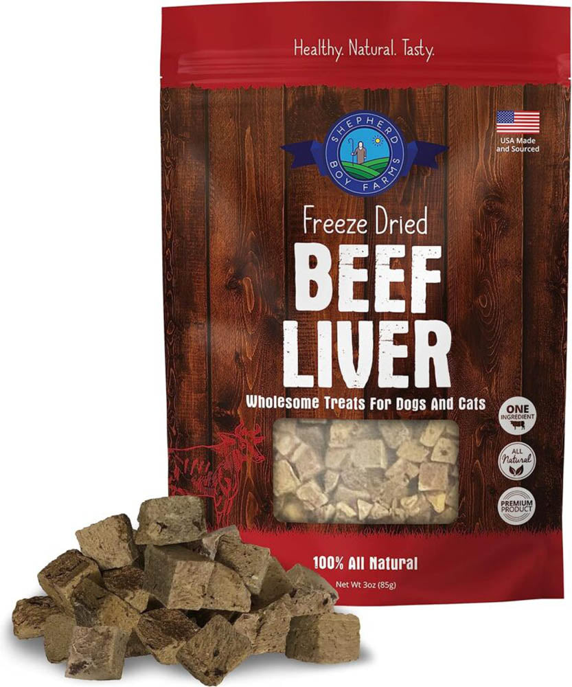 Shepherd Boy Farms Freeze Dried Dog and Cat Treats, Chicken Liver, All Natural Single Ingredient Freeze-Dried Dog Treat & Snacks, Made in USA, High Protein, Essential Nutrition Raw Food, 8oz