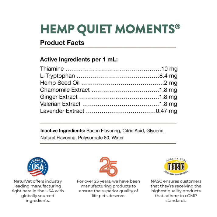 NaturVet Hemp Quiet Moments Calming Drops 4oz 120ml G E Pharmacy